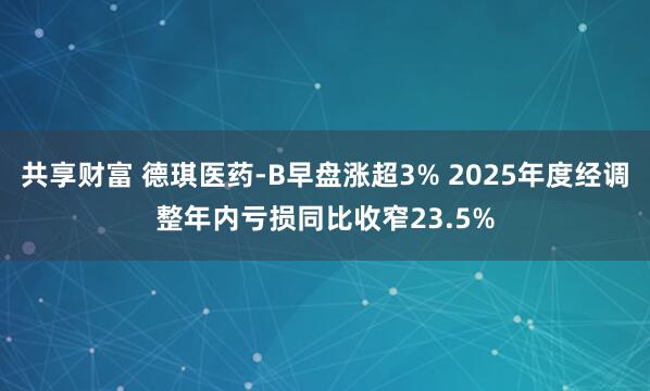 共享财富 德琪医药-B早盘涨超3% 2025年度经调整年内亏损同比收窄23.5%